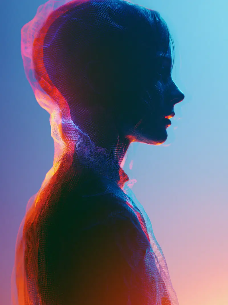 Abstract and colorful profile portrait with layered texture effect