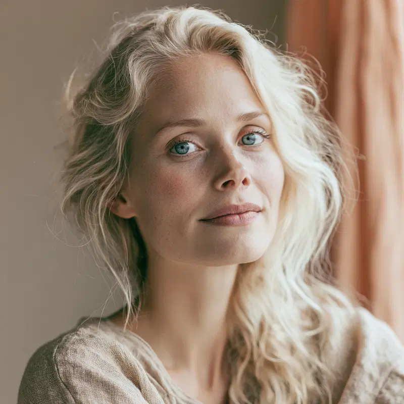 Close-up portrait of a woman with natural light and soft tones