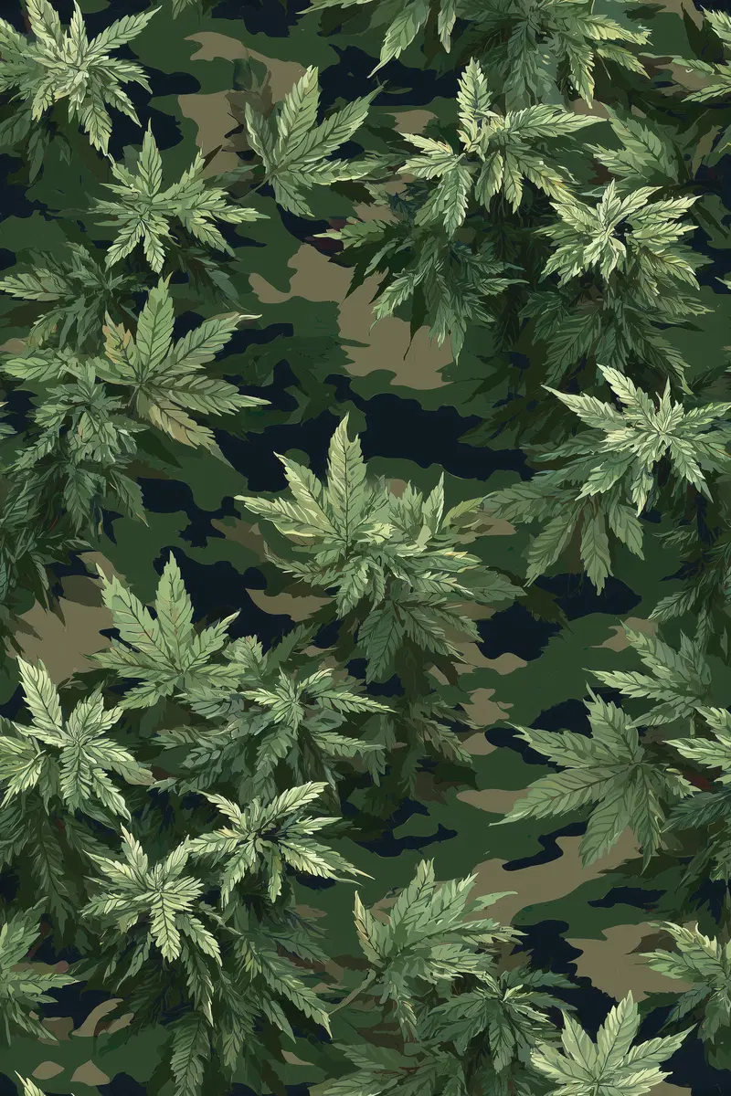 Green leafy plants pattern art with camouflage background design