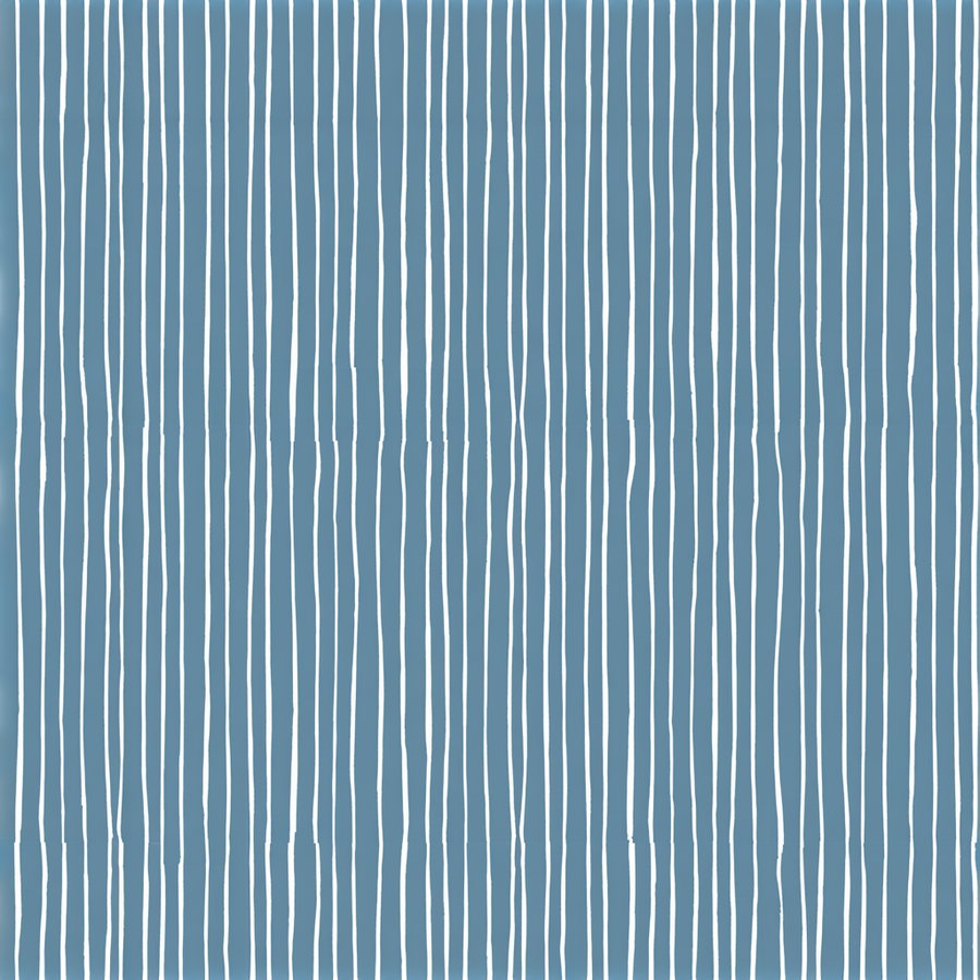 artwork featuring vertical white wavy lines on a blue background arranged in a minimalistic style