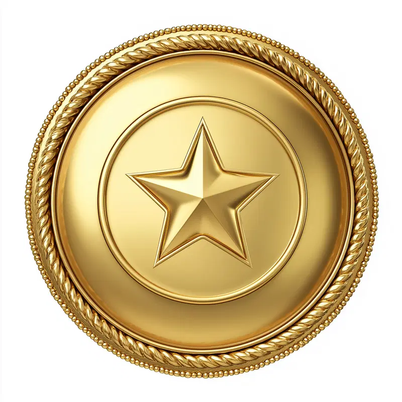 Detailed golden vintage medallion with star embossed in the center