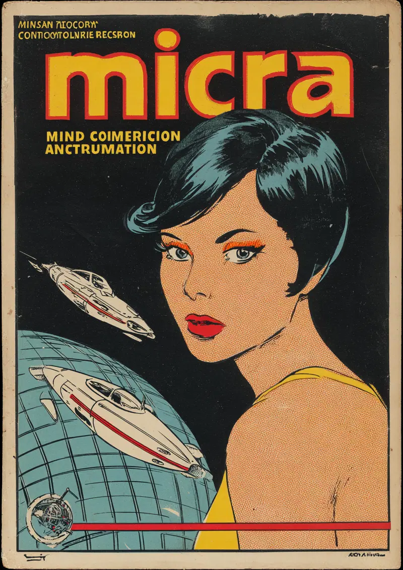 Vintage Comic Style Cover Featuring Woman and Futuristic Spacecraft