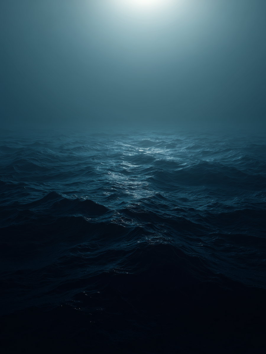 Dark ocean waves under dim light creating a moody and serene seascape