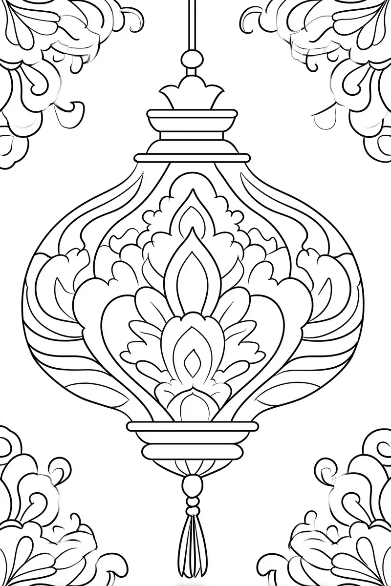 Intricate Printable Wall Art Featuring Ornate Lantern and Decorative Patterns