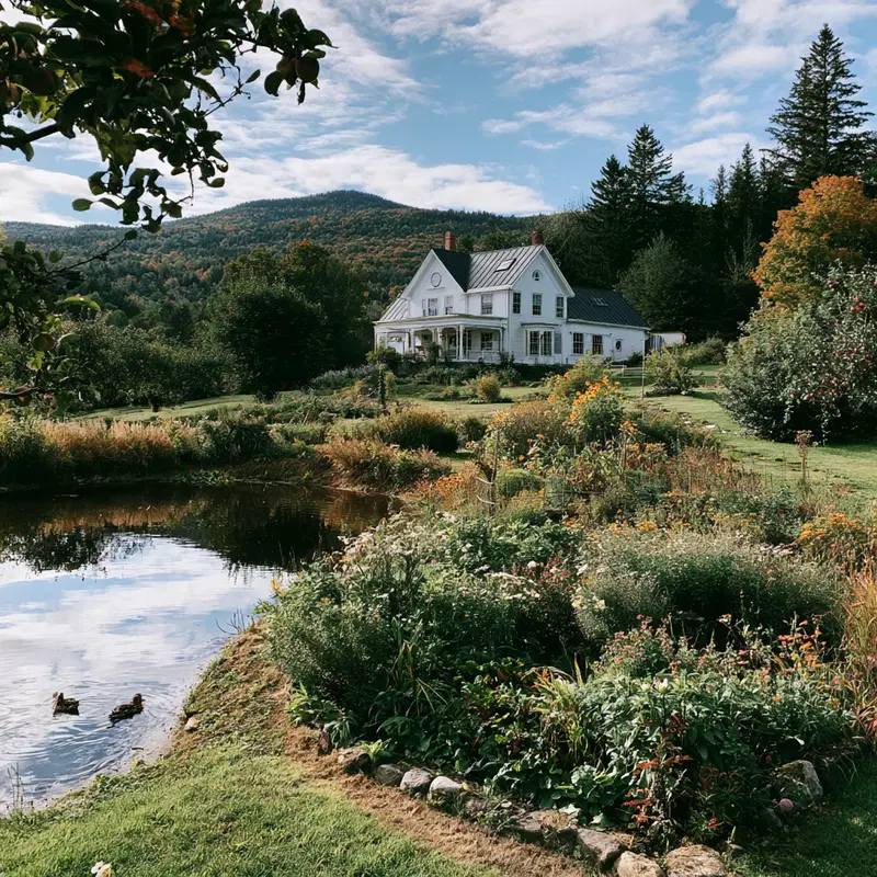 Charming countryside home surrounded by lush gardens and ponds