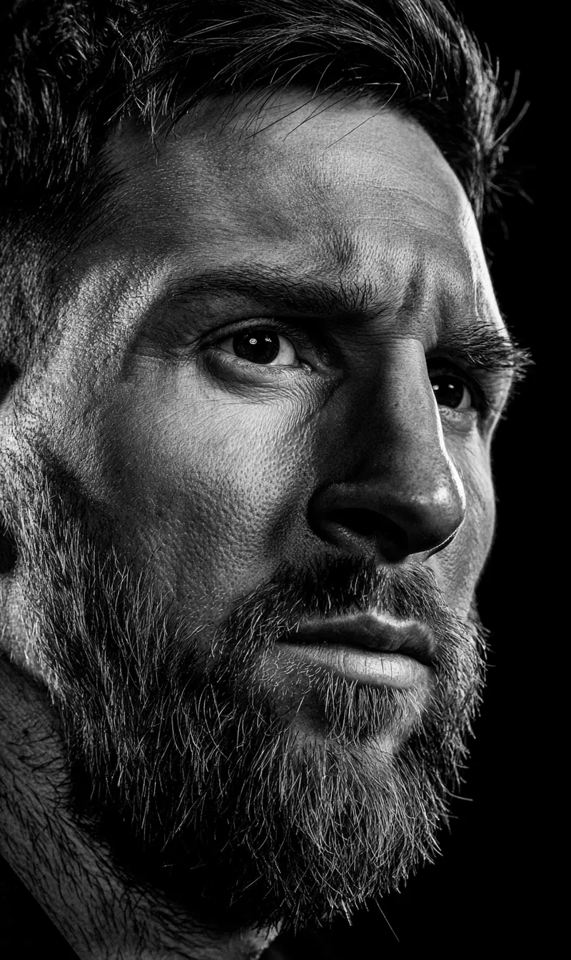 Close-up black and white portrait of a bearded man showing detailed textures
