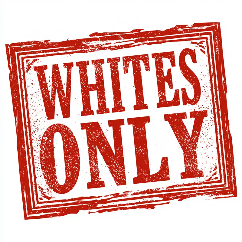 Red stamp style graphic with text saying Whites Only