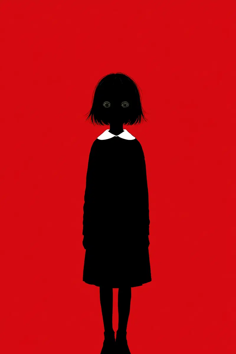 Moody Wall Art Featuring Silhouette of Girl with White Collar on Red Background
