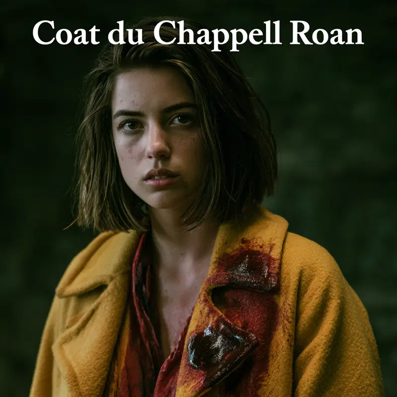 Portrait of a woman in a yellow coat with dramatic lighting and intense expression