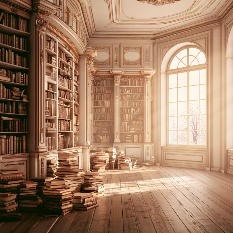 Elegant old world style library with intricate woodwork and vintage books