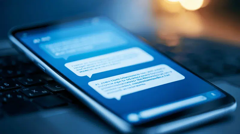 Close-up of smartphone screen displaying text messages in dim light