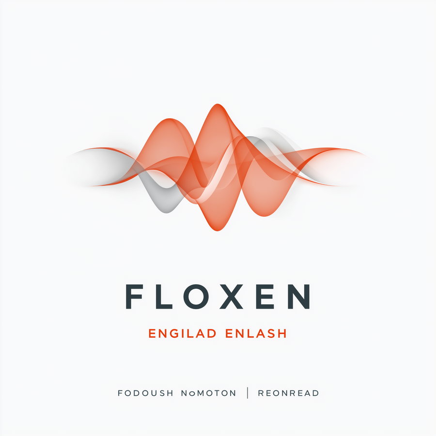 Abstract art featuring translucent orange and gray wave forms overlapping on a white background with text beneath