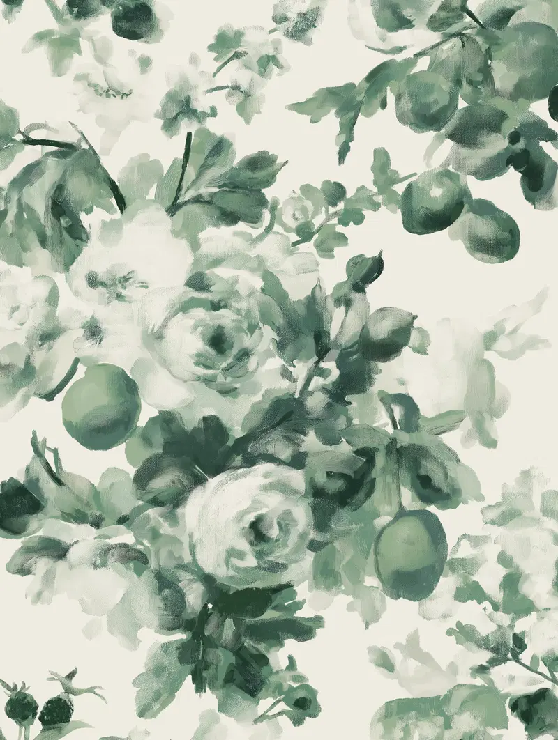 Green and white vintage style botanical floral print artwork