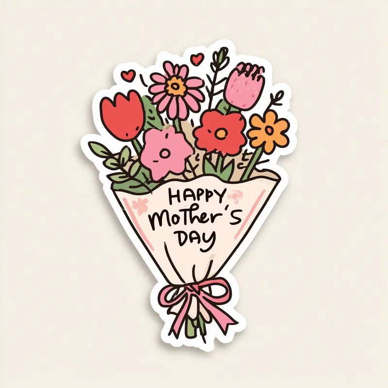 Colorful floral bouquet illustration with Happy Mother's Day text