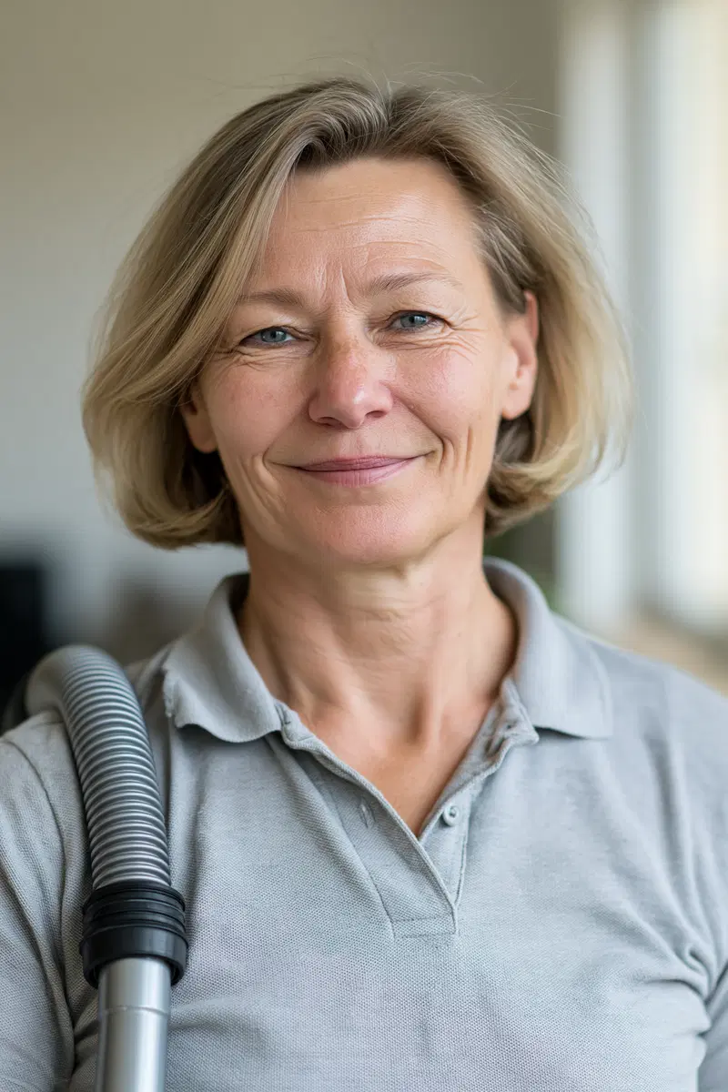 Portrait of a smiling mature woman in casual clothing indoors