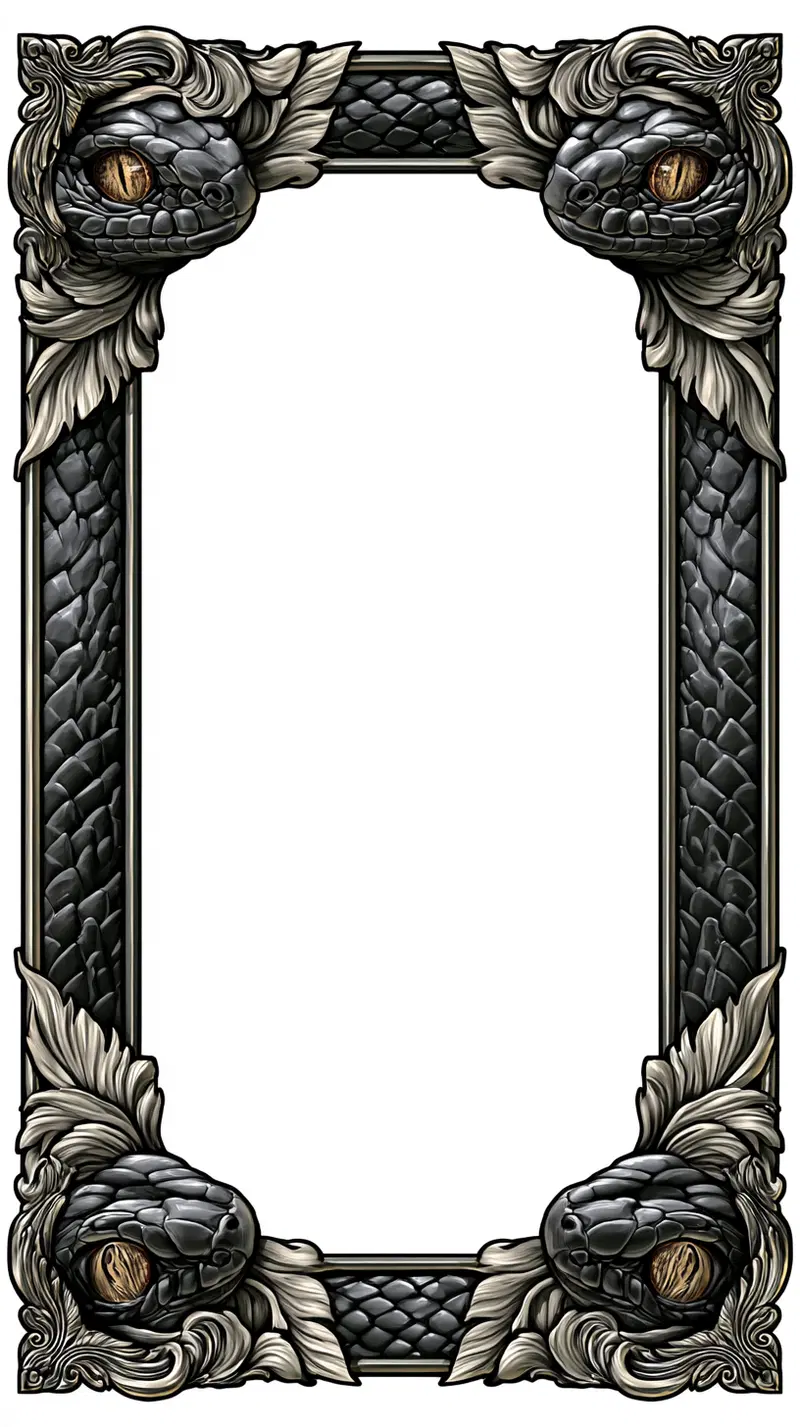 Decorative border with serpent heads and scaled texture in detailed illustration