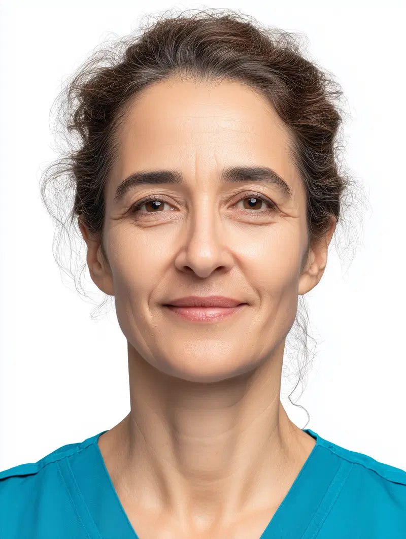 Close-up portrait of a middle-aged woman with natural expression