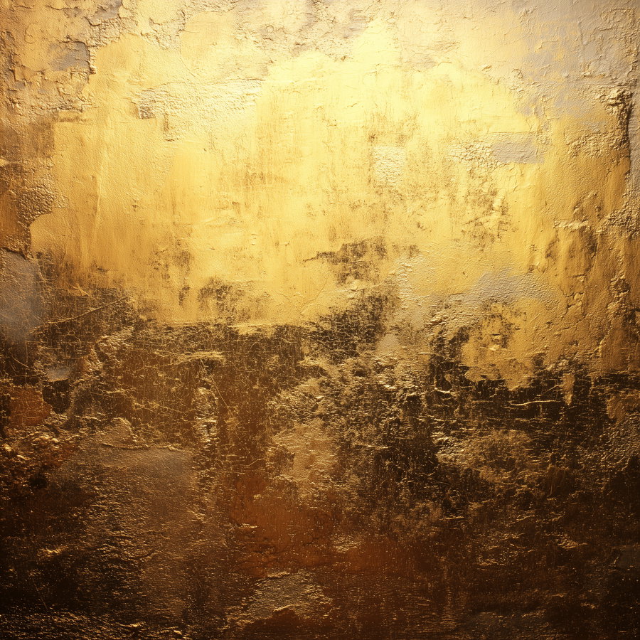 Close-up of textured wall art featuring metallic gold and bronze colors with an abstract, uneven surface