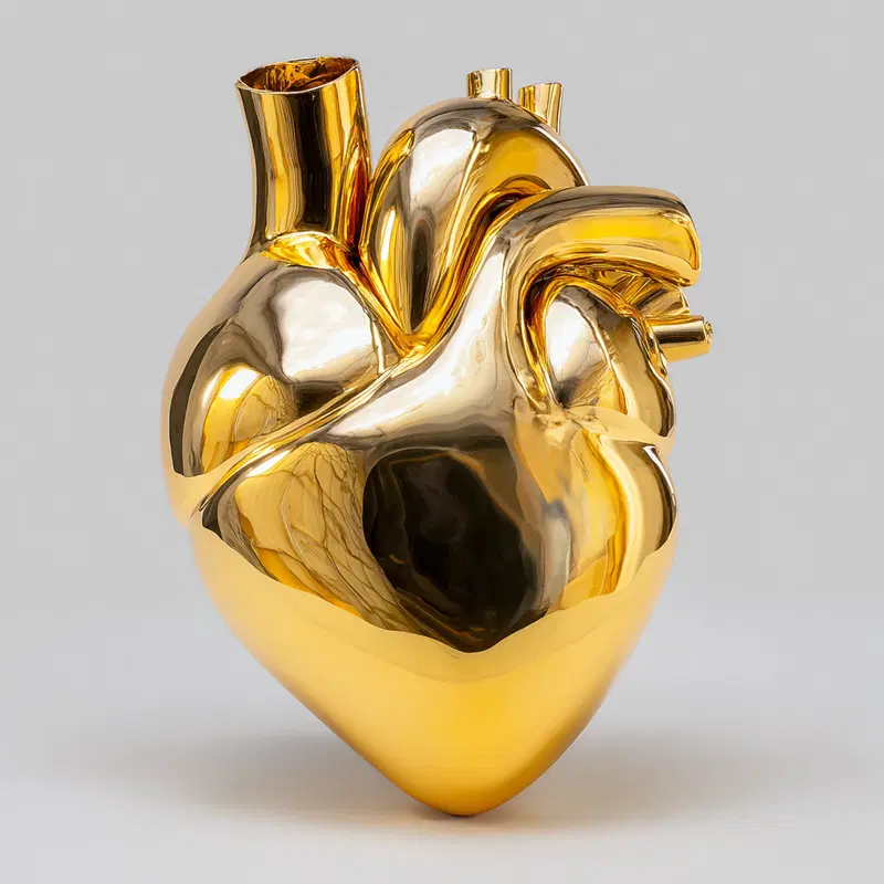 Modern Gold Sculptural Art Piece Shaped Like a Human Heart