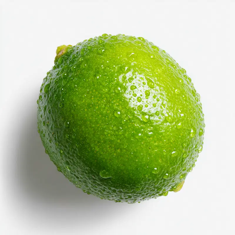 Detailed close-up of a fresh green lime with water droplets