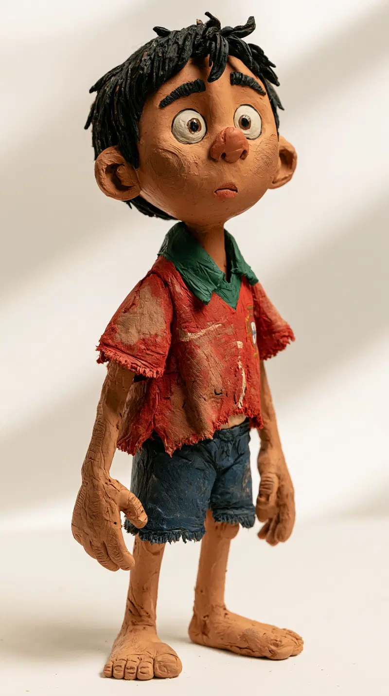 Sculpted Character Art Figurine with Expressive Features and Textured Clothes