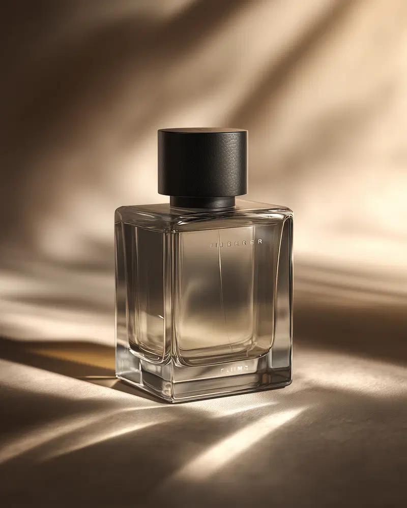 Elegant Still Life Photography of a Perfume Bottle on Soft Fabric