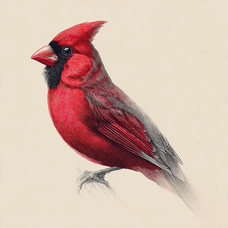 Detailed illustration of a vibrant red cardinal perched on a branch