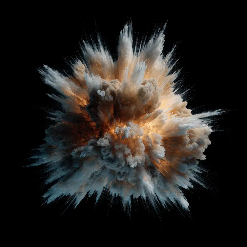 Explosive abstract art print with dynamic cloud and light effects