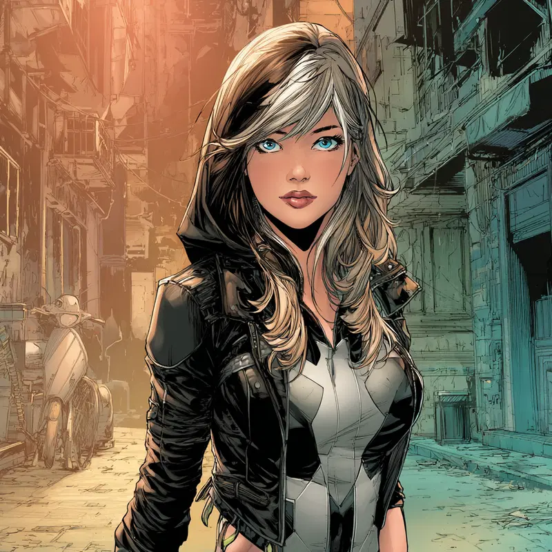 Digital Comic Style Portrait of a Woman in Hooded Jacket in Urban Alley
