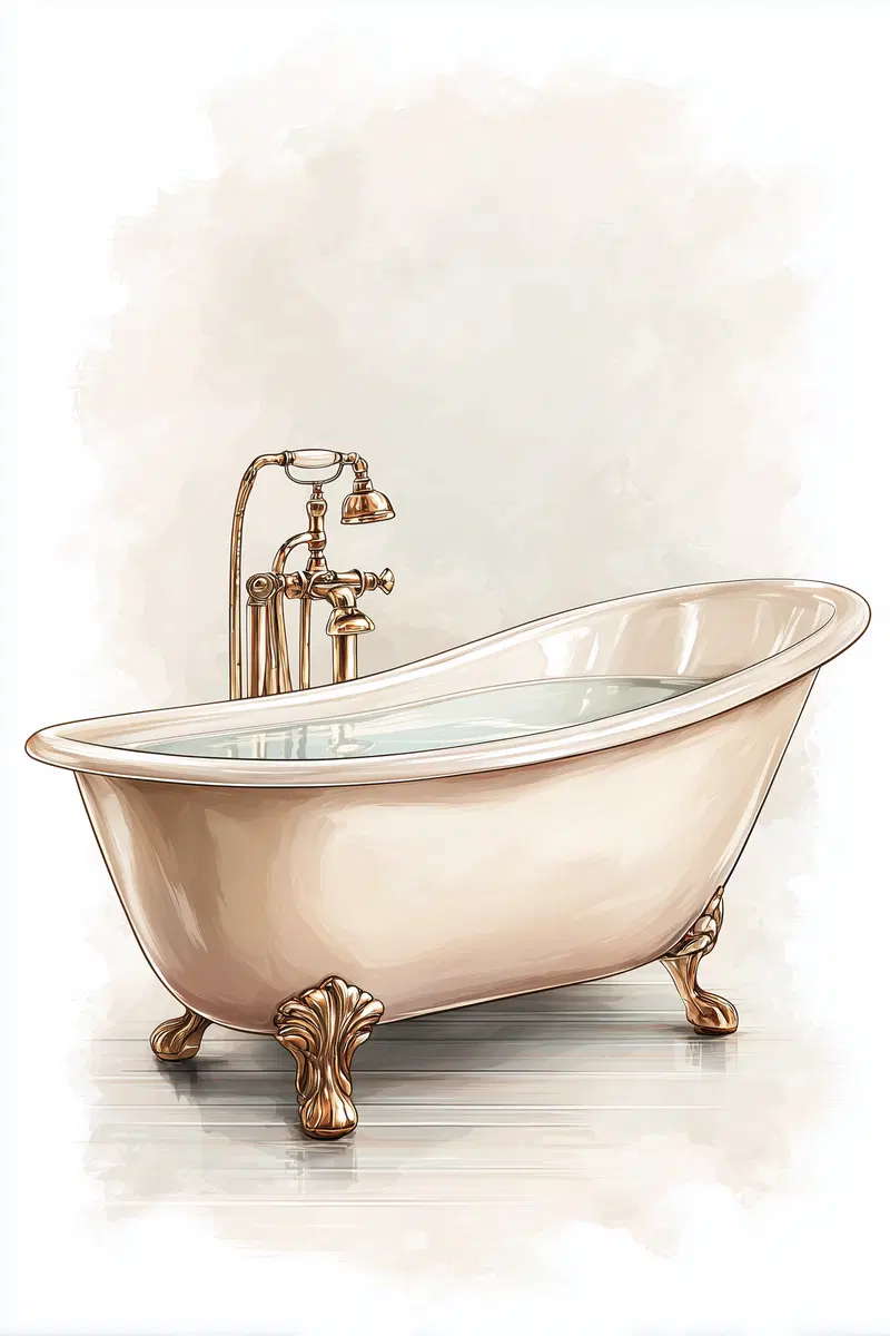 Elegant vintage clawfoot bathtub with classic brass fixtures illustration