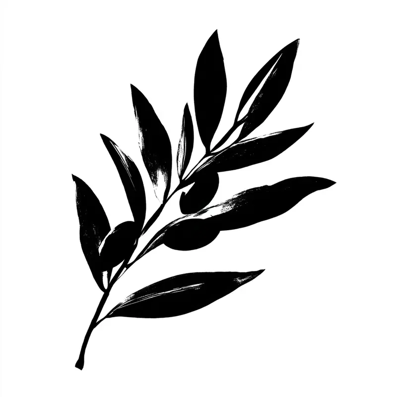 Minimalist black and white botanical print featuring olive branch