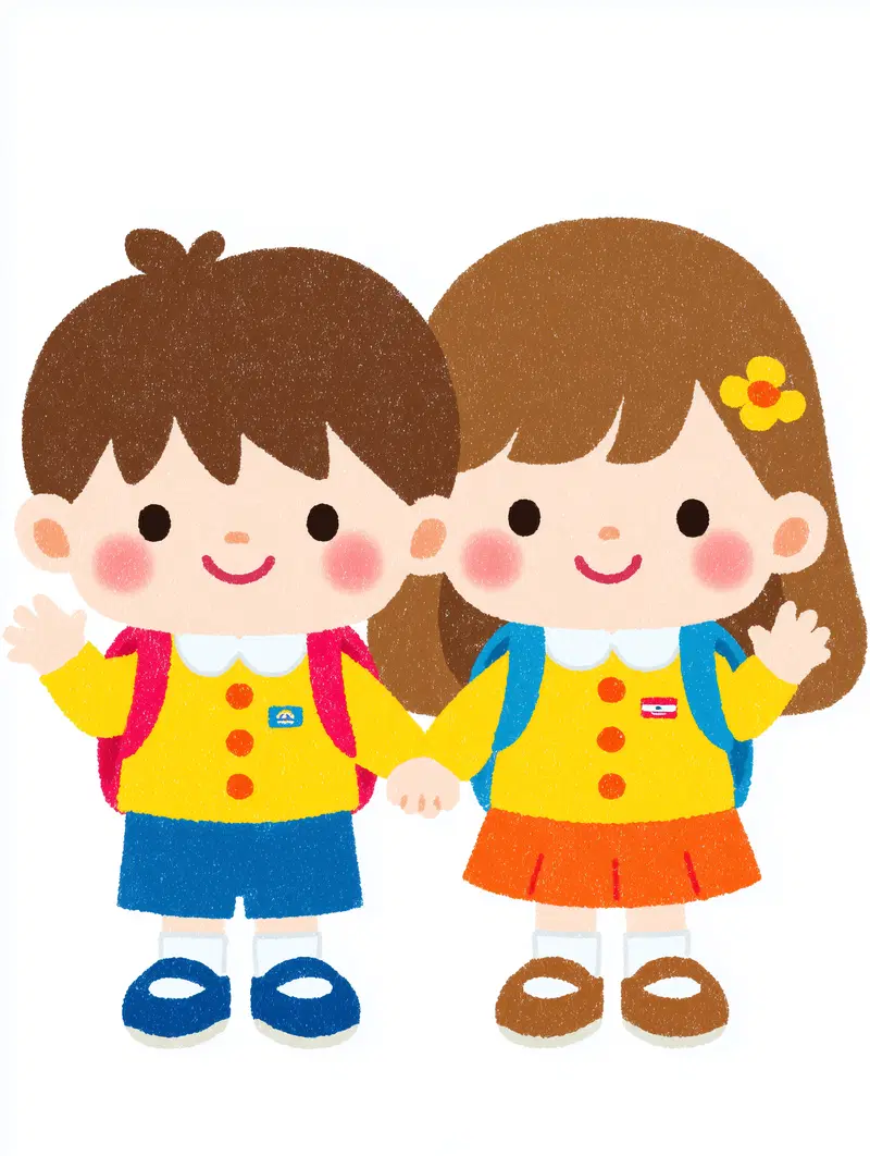 Cute illustration of young children in school uniforms holding hands