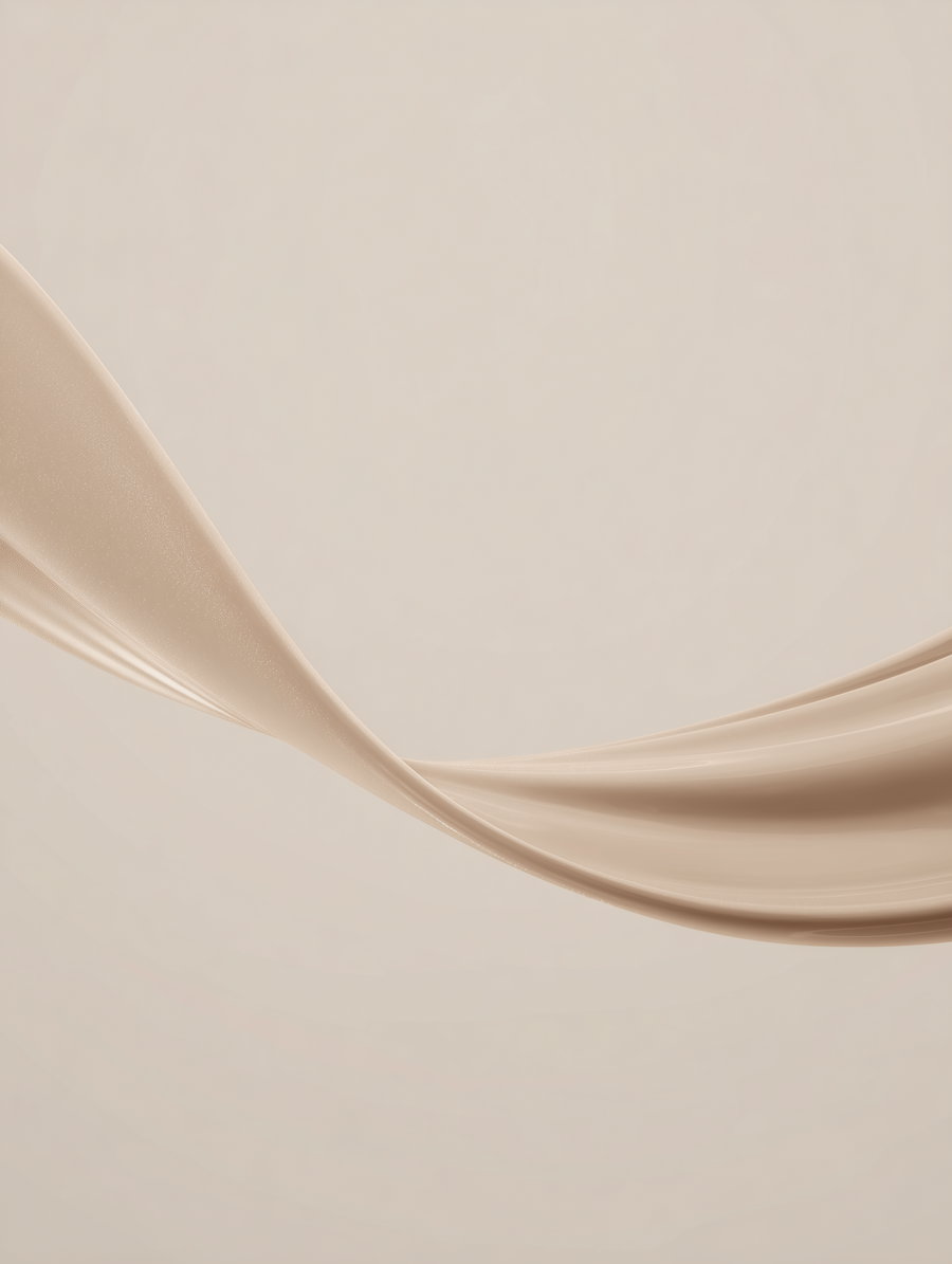 Abstract artwork featuring smooth, curved beige shapes flowing against a light beige background