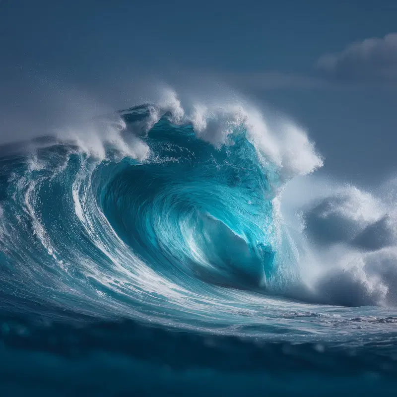 Vibrant ocean wave crashing with dynamic movement and blue hues