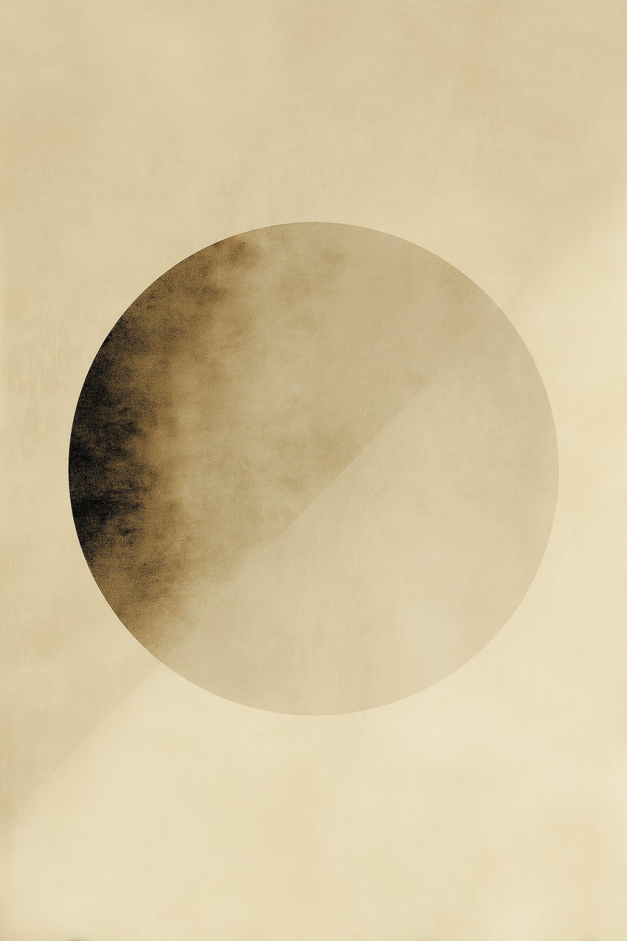 An abstract minimalist art piece featuring a large circle with a gradient from dark beige to light beige on a soft textured beige background