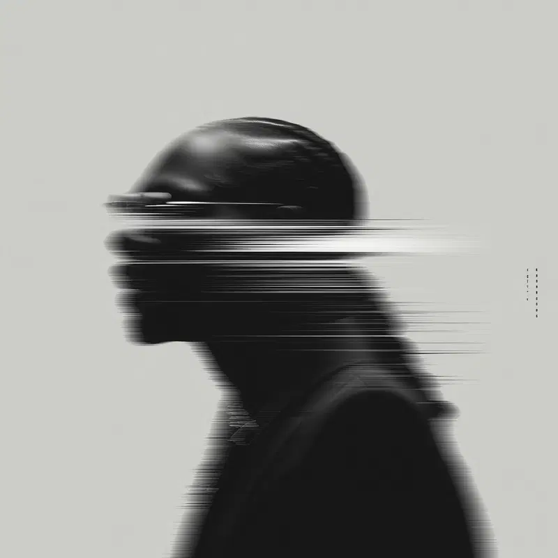 Abstract modern digital portrait with glitch effect in monochrome
