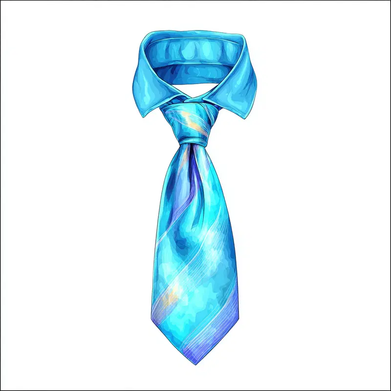 Vintage style digital illustration of a blue necktie with collar