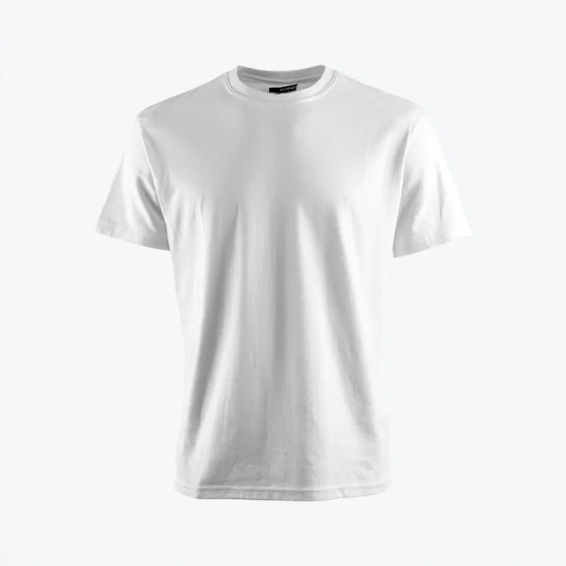 Plain white t-shirt with short sleeves displayed on a white background