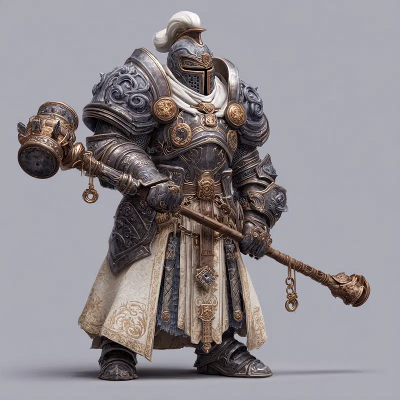 Detailed Classic European Knight in Ornate Armor with Hammer