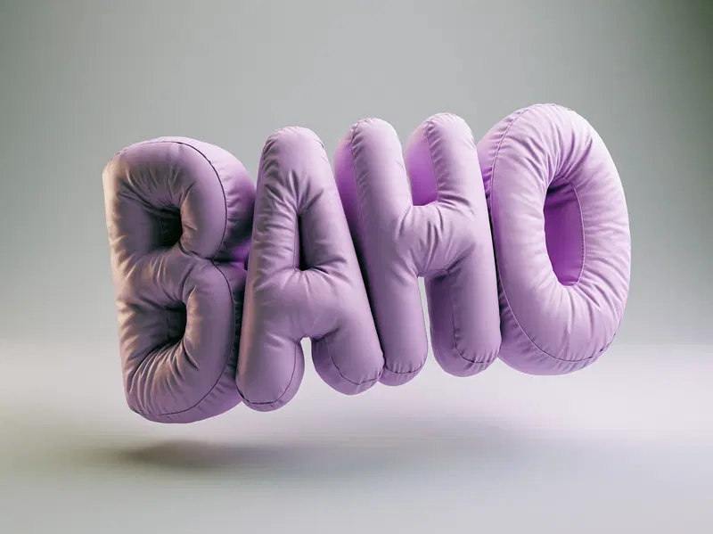 3D Rendered Inflatable Letters Forming The Word BAHO In Purple
