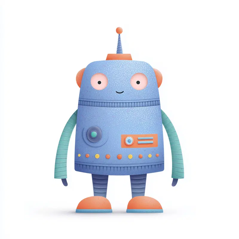 Cute blue and orange retro robot illustration for printable wall art