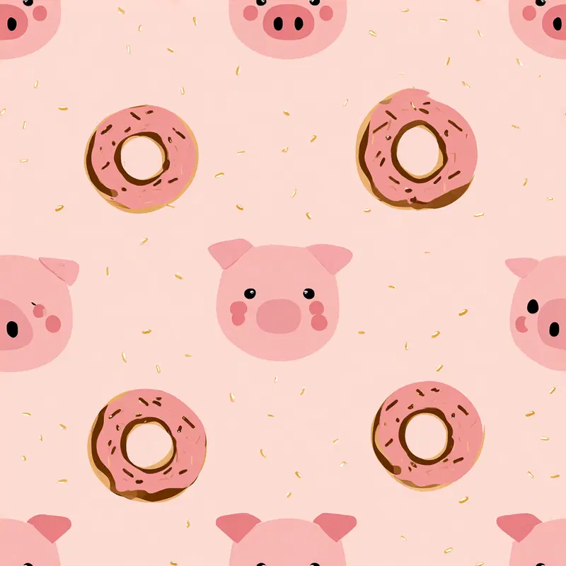 Cute Pink Pig Faces and Donuts Printable Pattern Wall Art