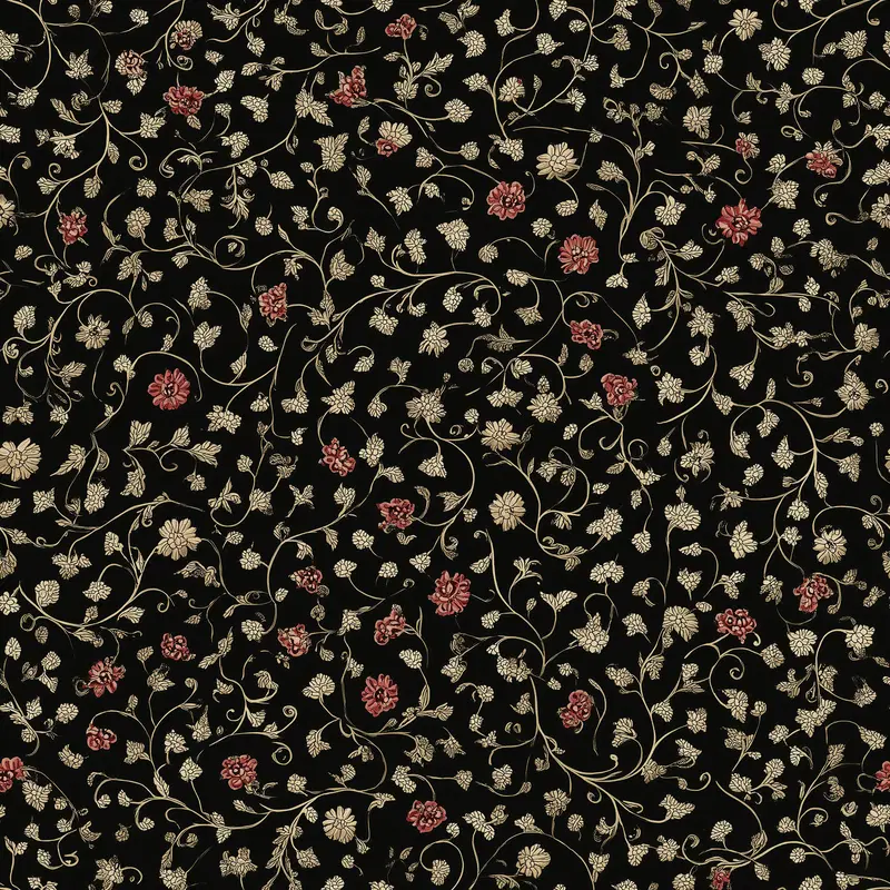 Vintage style botanical print with delicate red and white flowers on black