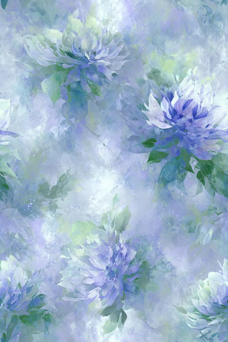 Soft blue and green watercolor floral art with abstract background