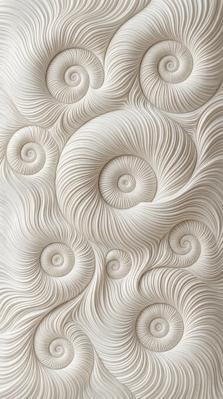 Elegant Abstract Art Featuring Swirling, Textured Spiral Patterns in Soft Neutrals