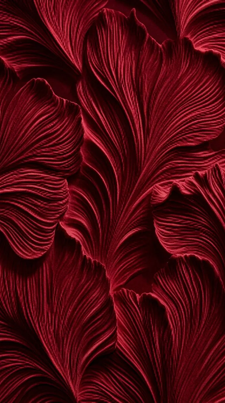 Close-up view of deep red textured abstract floral pattern for wall decor