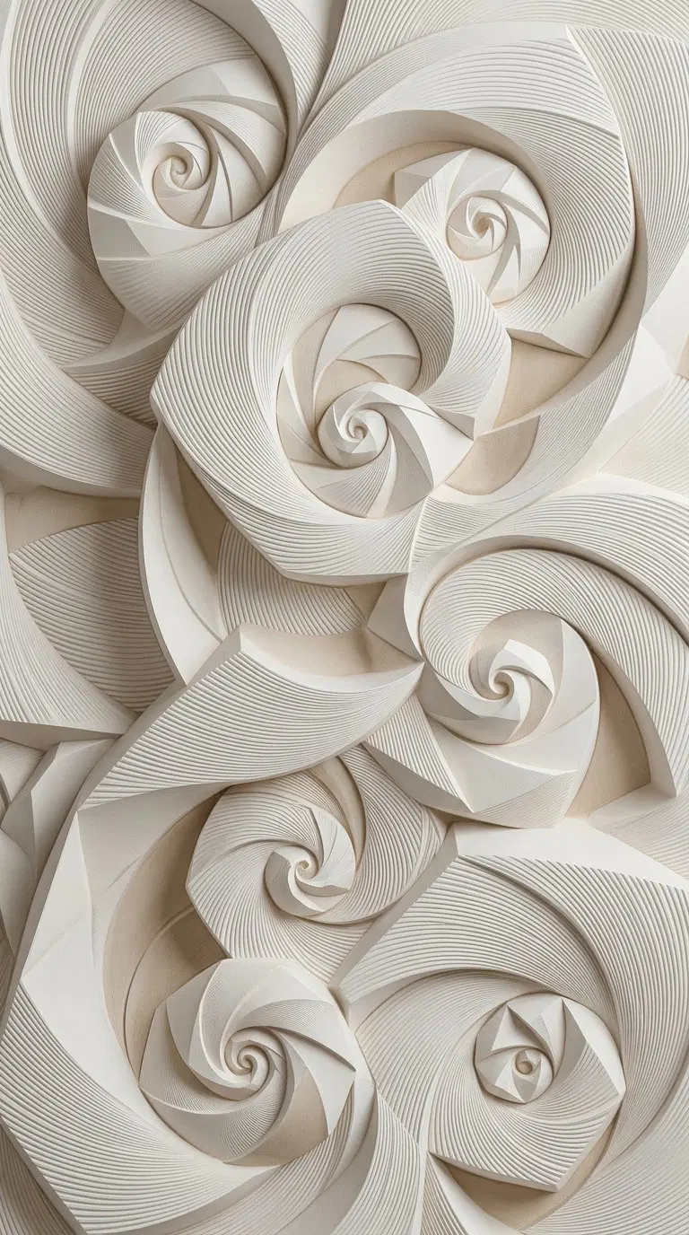 Detailed minimalist wall art featuring intricate spiral and geometric patterns in soft neutral tones