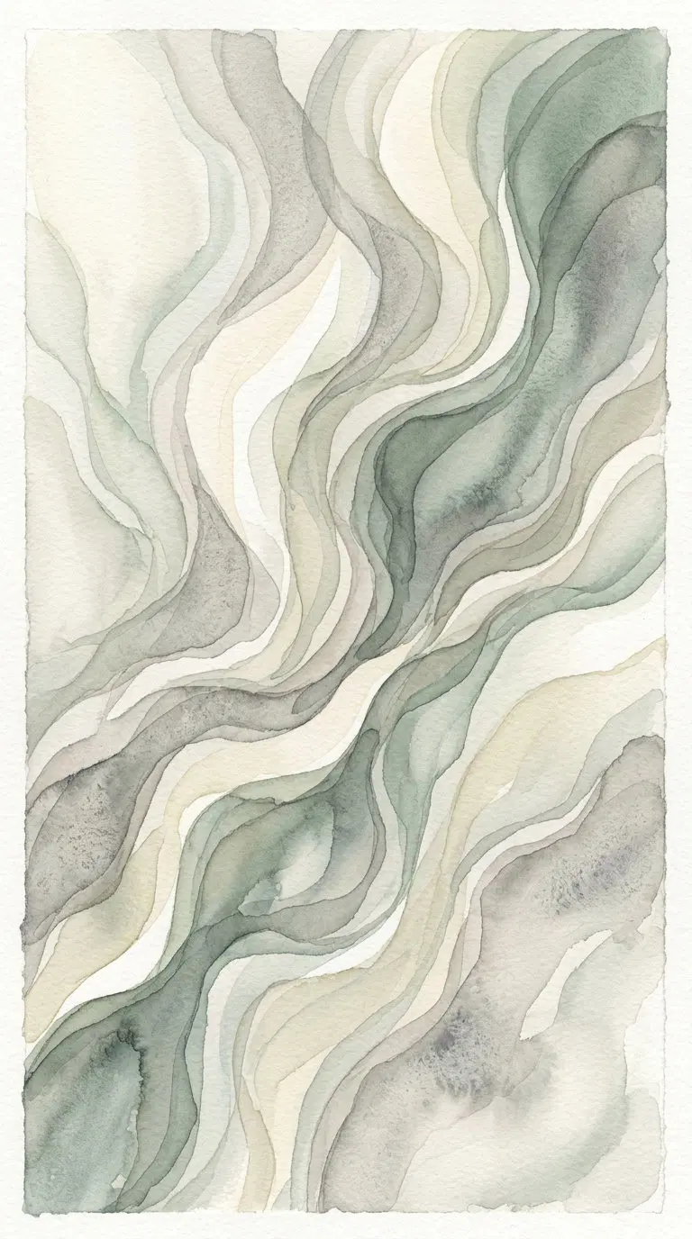 Abstract muted watercolor waves in soft green and beige tones