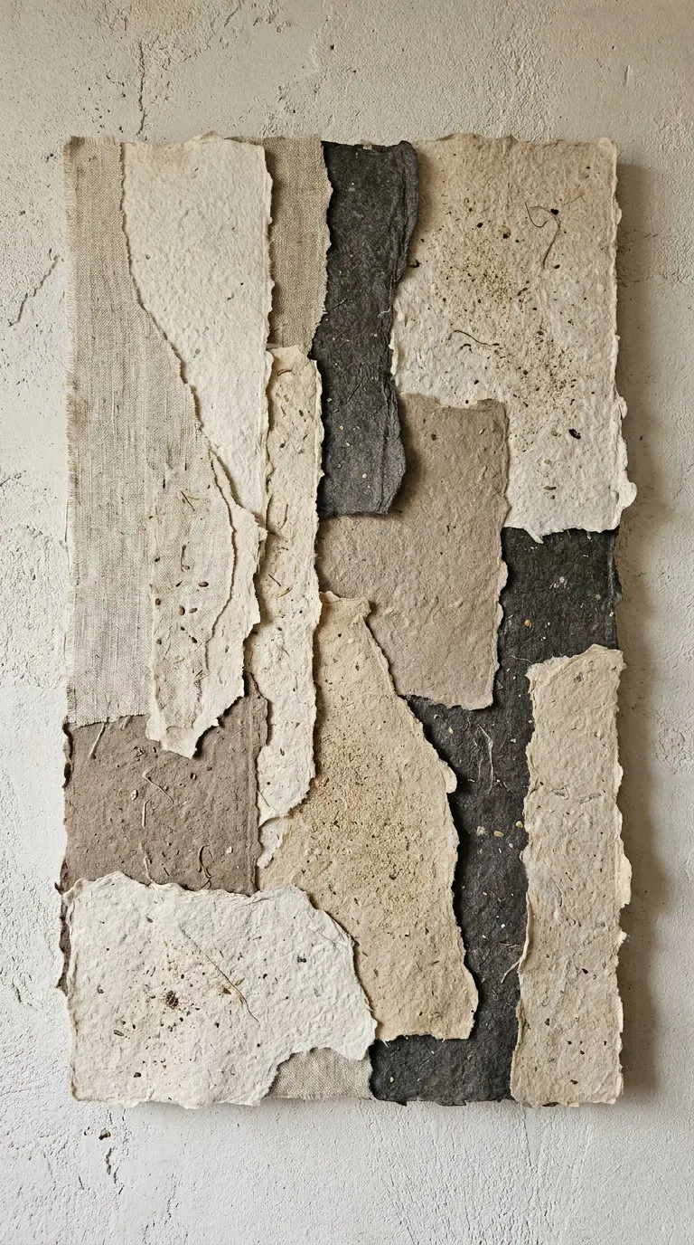 Textured layered collage in neutral and earth tone shades for wall decor