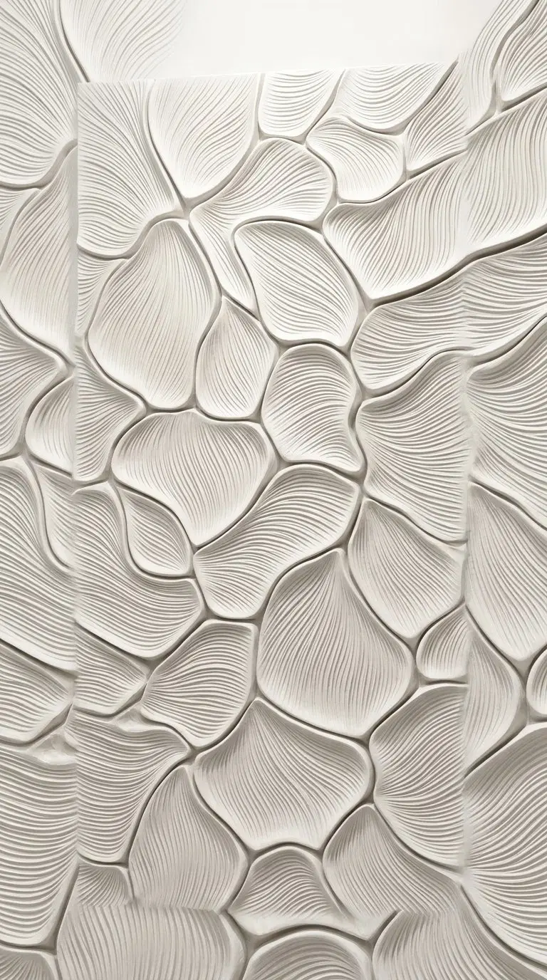 Textured wall art with abstract organic patterned relief design in neutral tones